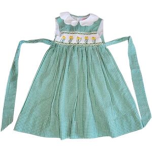 Orient Express Inc Dress Smocked Collared Green|White Spring Floral Girls Size 4